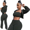 Women's Two Piece Pants 5Sets Bulk Wholesale Flannel Tracksuit Women Wrap Chest Vest Hooded Tops Trousers 3 Set Female Casual Joggers 8830