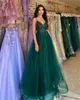 Elegante vestido de fiesta de graduación verde oscuro 2024 Correas con cuello en v Lentejuelas Apliques Vestidos de fiesta formales de noche Vestido De Longo Robe De Soiree