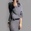 İş Elbiseleri Oceanlove etekler Setler Örme Sonbahar Kış Kalın Sıcak Katı İki Parçalı Kadınlar İçin Set Kore Moda Konjontos Kortos Zarif
