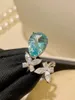 Cluster Anneaux 2023 Anneau Sterling Silver High Carbon Diamond Drop Aquamarine Deux bijoux d'ouverture de papillon S925