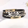 Charm Armband Amorcome Trendy Tryckt läder för kvinnor Silding Metal Tube Wrap Multilayer Armband Magnetic Clasp Smycken