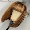 180D Short Cut P4/30 Highlight Straight Human Hair Wigs With Bangs Blonde Bob Bangs Wigs Brazilian Straight Full Machine Wigs 231227