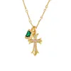 Designer Ch Cross Luxury Chromes Pendant Necklace Pure Gold Inlaid Emerald Style Retro European American Heart Neckchain Sweater Chain Lover Gift New 2024 Wx6d