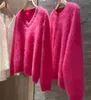 Pulls pour femmes Automne Hiver Rose Rouge Mink Cachemire Pull Lâche Chic Mode Femmes Col V Doux Mohair Tricoté Épais Pull Chaud Jumper