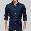 Men's Casual Shirts Denim For Fashion Fall Long Sleeve Blue Shirt Slim Button Cardigan Clothes 2023