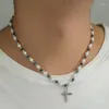 Collane a ciondolo rosario a forma croce esagerata clavicle ainterment perle collana in pietra