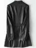 Nerazzurri Sonbahar Siyah Yumuşak Işık Sahte Deri Ceketler Kadınlar İçin Derin V Yastık Kemeri Zarif Lüks Kore Moda 6XL 7XL 231226