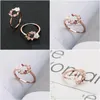 Cluster Rings Womens Fashion Personality Creative Butterfly Flower Rose Gold Crystal Zircon Ring Wedding Party Boutique Jewelry Drop Dhajd