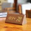 Relógios de mesa despertador voz despertador casa alimentado led digital relógio eletrônico madeira deco desktop controle de madeira