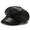 Casquettes de boule automne hiver chapeaux pour femmes solide plaine octogonale Sboy casquette hommes dames décontracté en cuir Pu chapeau béret peintre