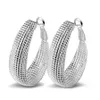 925 Sterling Silver Hoop Earrings Elegant Women Oval Fashion Costume Jewelry Big Trendy Net Earring289G