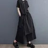 Pantalones para mujer #2910 negro asimétrico pierna ancha streetwear hip hop mujeres de cintura alta vendaje joggers sueltos holgados femeninos