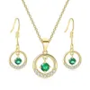 Chains TENGTENGFIT Cubic Zirconia Pendant Yellow Gold Plated Necklace & Earrings Green Simulated Emerald Fashion Jewelry Sets205Q