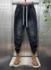 Herr jeans retro sömmar lapp mode streetwear utomhus casual byxor högkvalitetskläder