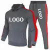 Fatos masculinos personalizar seu logotipo moda treino com capuz calças 2 peça conjunto outono masculino engrossar roupas esportivas