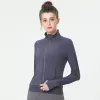 Hight Quality Thumb Hole Training Running Women Sport Fitness Coat Top Zipper Snabbtorkjacka Outfit Kläder Långärmad tröjor