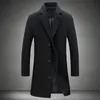 Single Breasted Lapel Long Coat Jacket Fashion Autumn Winter Casual Overcoat Plus Size Trench Men's Woolen Coats Solid Color 231226