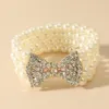 Bracelet de perles d'imitation multicouches baroques, nouveau, en métal, nœud doré, strass, breloques, accessoires de bijoux de fête, 1310k, Bracelets pour femme