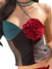 Kvinnors tankar Kvinnor Fairycore spets Floral Tube Dress Y2K rygglös bandage -knapp söt ärmlös kontrastfärg mini