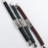 Bangle Fashion Men äkta chunky rostfritt stål charm magnetisk lås brun svart manschett stingray läder armband