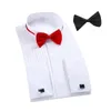 Chemises habillées pour hommes Chemise formelle Vêtements de fête de mariage Couleur unie Haut de marié avec nœuds papillons à manches longues Revers boutonné élégant