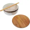 Servis uppsättningar keramiska nudlar soppa skål dagliga använd skålar ramen återanvändbar slitstempakt bambuskydd