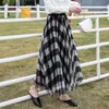 Dresses Women Vintage Plaid Pattern Long Tulle Mesh Skirts Casual High Elastic Waist ALine Pleated Skirts Female 3 Layers Office Skirt