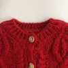 Toddler Autumn Girls Knitted Sweater Baby Boys Christmas Red Cardigans Outwear Children Top Clothes Kids Thicken Knitwear Jacket 231226