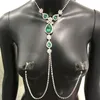 Bijoux de luxe en strass vert pour femmes, sans perçage, Sexy, corps adulte, chaîne de mamelon, collier 212V, 2020
