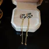 Pendientes colgantes elegantes con flor de circón, gota de borla de perla redonda para mujer, joyería de fiesta de moda