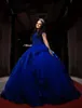 Quinceanera klänningar Royal Blue Party Prom Ball klänning ärmlös tyllanpassad dragkedja snörning plus storlek Nya 3D blommorapplikationer Applique pärlstav o-hals