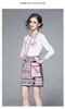 Fashion Runway Summer Skirt Suit Women's Horse Geometry Print Blouse And A Line Pocket Buttons Skirt 2 Two Piece Set 231226