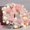 Decoraties 40# Pink Christmas Garland Celebration Mini Desktop Decoratie Gekleurde ballen + Warm Kerstmiskrans Home Festival Ornamenten 20112