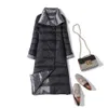 Long Puffer Jacket Mackages Light and Fin White Duck Down Down Down Feminino de bolso diagonal Menor