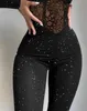 Sexy Party Overnight jumpsuit Elegante dames effen glitter koude schouder lange mouw contrasterende kanten strakke jumpsuit 231227