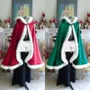 Kvinnor Fluffy Trim Velvet Hooded Cloak Santa Claus Cape Outwear Halloween Christmas Fancy Cosplay Costumes 231226