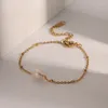 Braccialetti con ciondoli ALLME Squisita singola perla finta per accessori da donna anti-appannamento in acciaio inossidabile placcato PVD in oro 18 carati