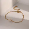 Bedelarmbanden ALLME Prachtige Enkele Imitatie Parel Voor Dames 18K goud PVD Verguld Roestvast staal Anti-aanslag Accessoires