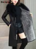 Fotvotee jaqueta de couro falso feminino casaco gola de pele silm outerwear engrossar quente vintage streetwear casacos moda elegante roupas 231226