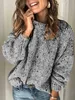 Kvinnors tröjor plus storlek Casual tröja Kvinnor Heathered Long Sleeve Round Neck High Stretch Jumper Autumn Winter Tops J231227