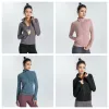 Hight Quality Thumb Hole Training Running Women Sport Fitness Coat Top Zipper Snabbtorkjacka Outfit Kläder Långärmad tröjor