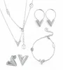 Europe America Style Jewelry Sets Lady Women Titanium Steel Engraved V Initials Charm Pendant Essential V Necklace Bracelet Earrin5081823