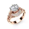 2020 Fashion OpenWork Floral Engagement Ring Ladies Copper Plated Rose Gold Inlaid3156