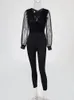 Women's jumpsuit black elegant sequin mesh glitter party night sexy spring pants integrated clothing jacket 231227