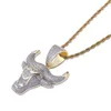 Jinao Fashion Cubic Zircon Iced Out Stain Necklace Bull Demon King King Pendant Hip Hop Jewelry Detive Netclace Bling Gift for Man J3429