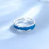 Bagues de cluster Mode Argent Couleur Simple Style Bleu Vague Géométrique Ouvert Bague Pour Femmes Fille Bijoux Cadeau Dropship En Gros