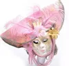 Masques masques vénitiens élégants avec chapeau de fleur de plume masque complet fête pour femmes accessoires de cosplay de mariage