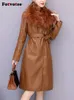Fotvotee jaqueta de couro falso feminino casaco gola de pele silm outerwear engrossar quente vintage streetwear casacos moda elegante roupas 231226