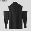Casual overhemden voor heren INCERUN Tops 2023 Amerikaanse stijl Herenmode Cross Design Persoonlijkheid Schouder Effen Holle blouse met lange mouwen S-5XL