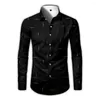 Herrklänningskjortor Gitter Långärmad skjorta Män Business Casual Fashion Lapel Collar Button Autumn For Man Clothing